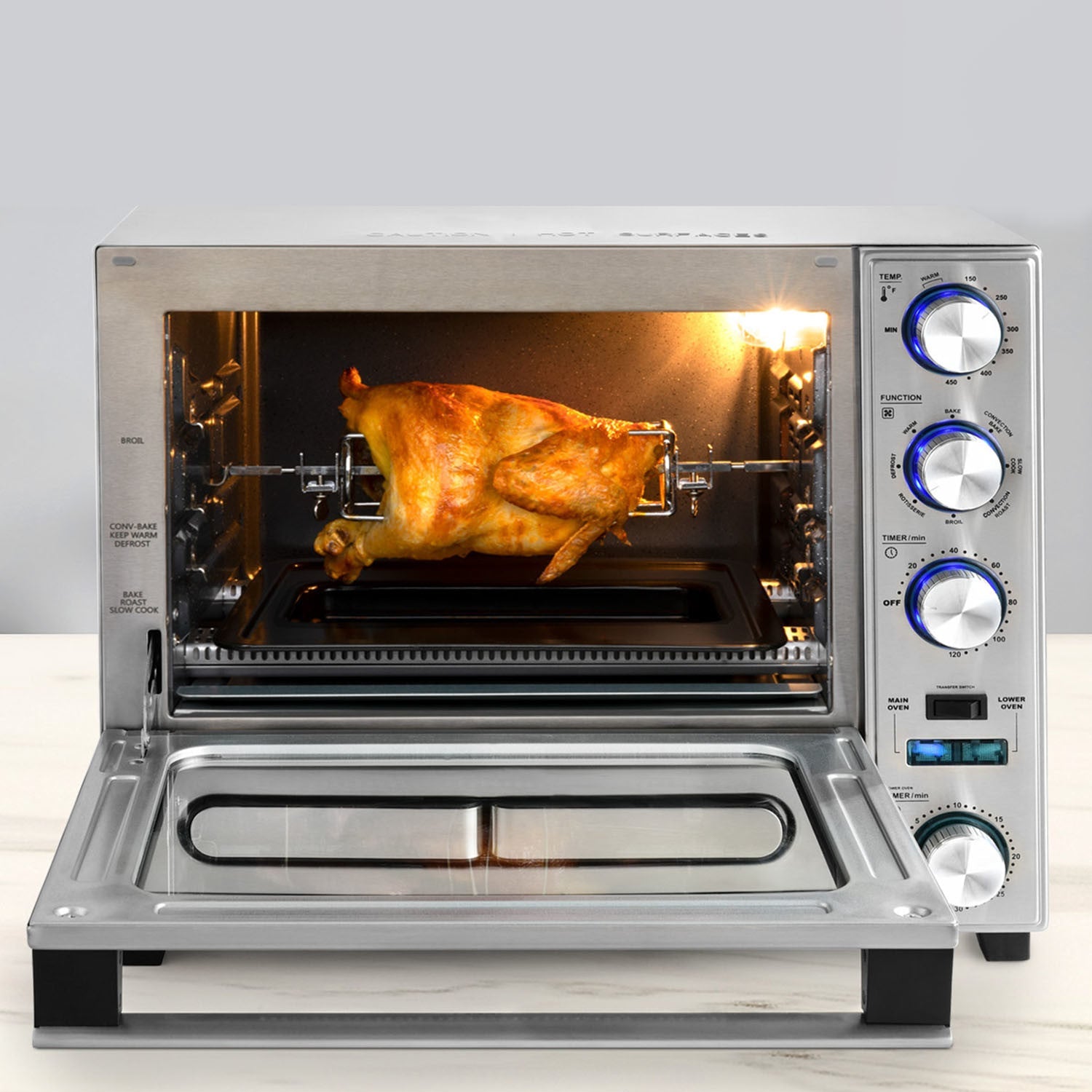 Professional Grade Convection Oven with Built-In Rotisserie & Pizza Drawer